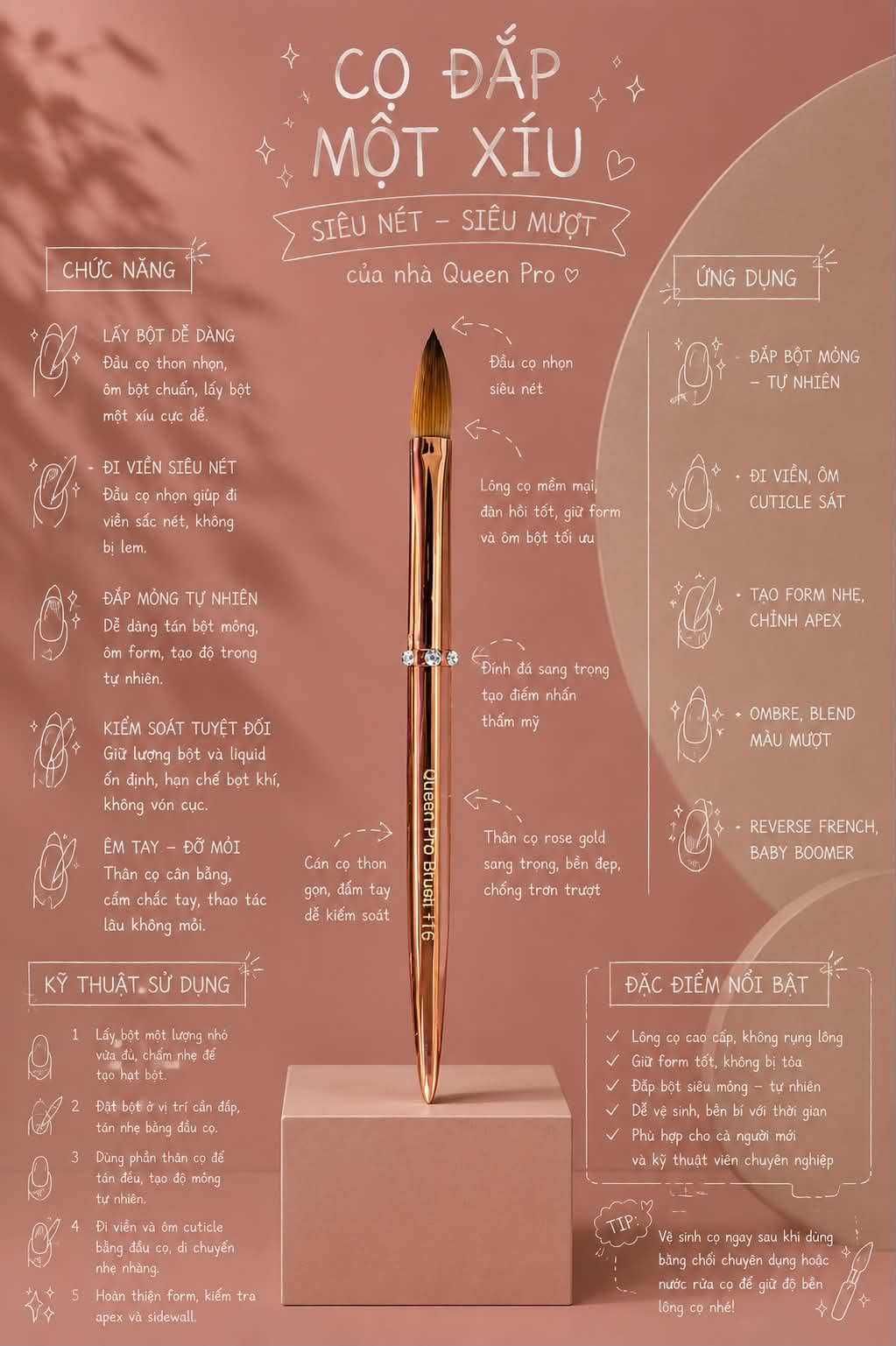 Acrylic Brush #16 — Rose Gold Crystal Handle